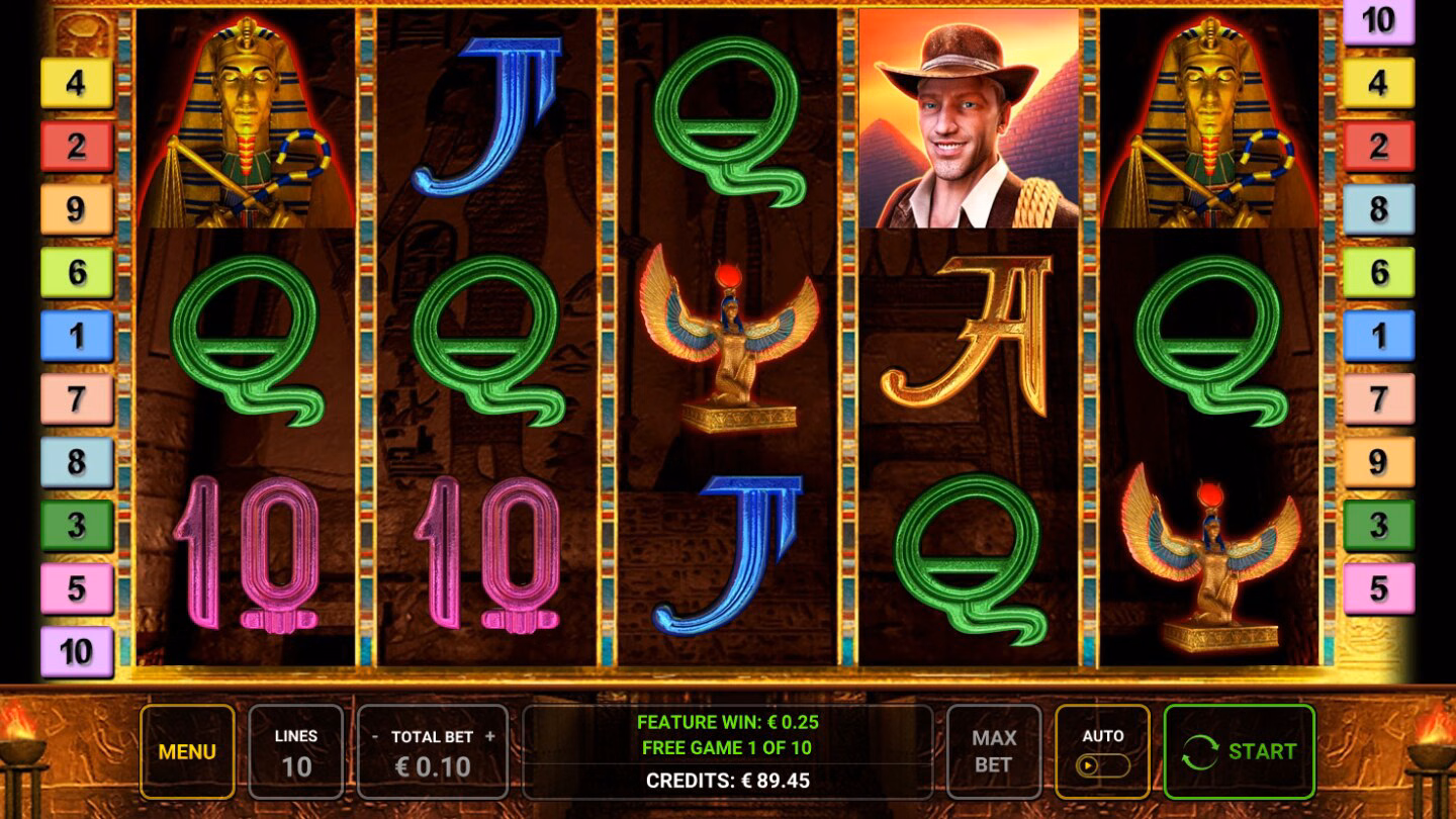 Book of Ra Deluxe demo: the first of 10 Free Games on the tomb-wall reels
