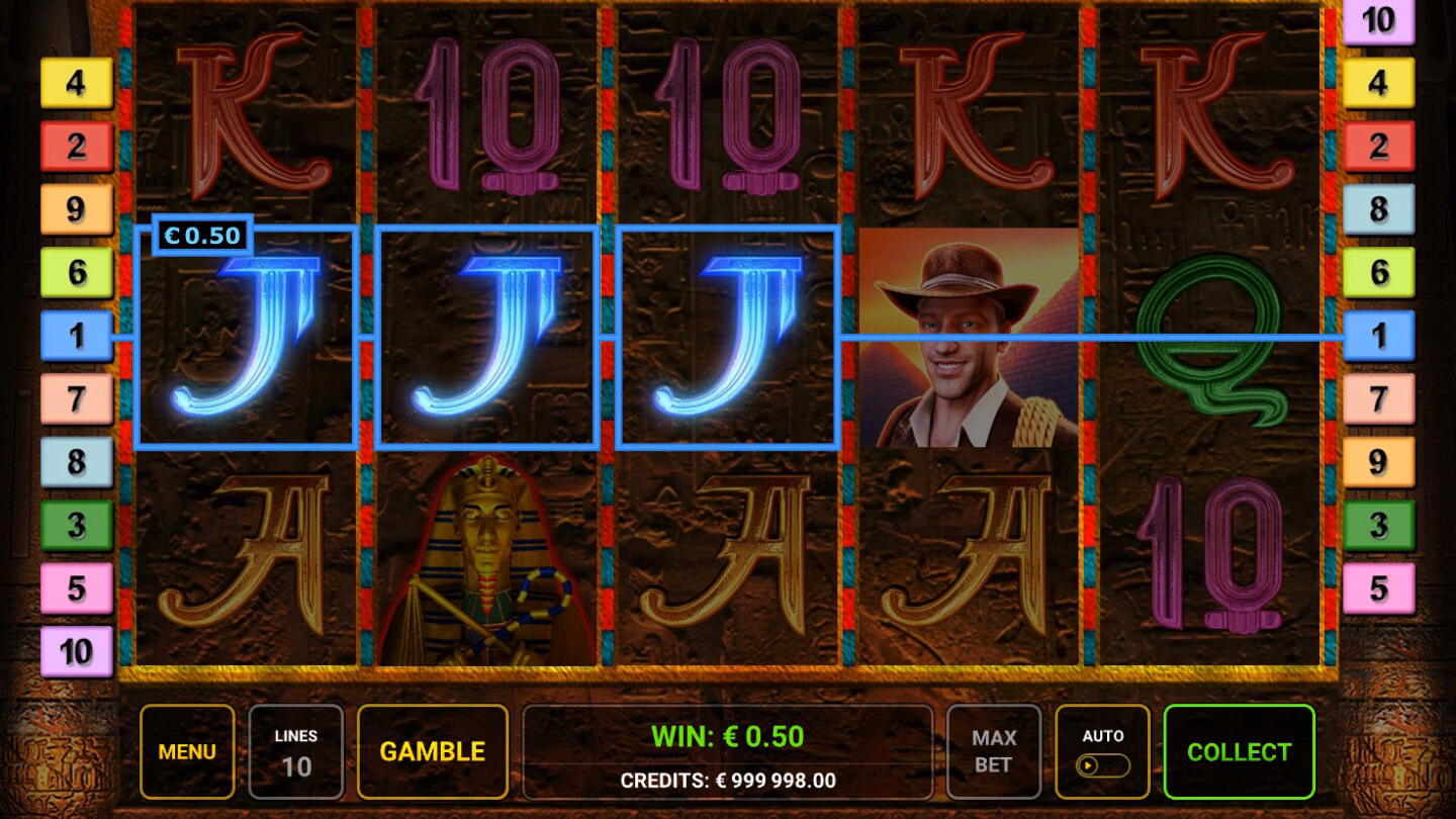 Book of Ra Deluxe demo: a win on line 1 with three Jacks on the reels